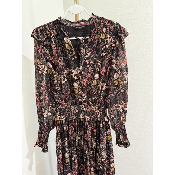 Scotch & Soda Printed Smocked Midi Dress Meadow Deep Raspberry XS NEW - Picture 3 of 8